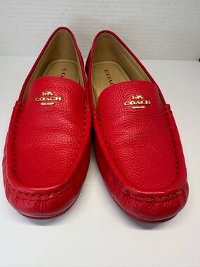 Coach Red Leather Marley Driver G4835 Loafers with Gold Logo Size 7.5 B